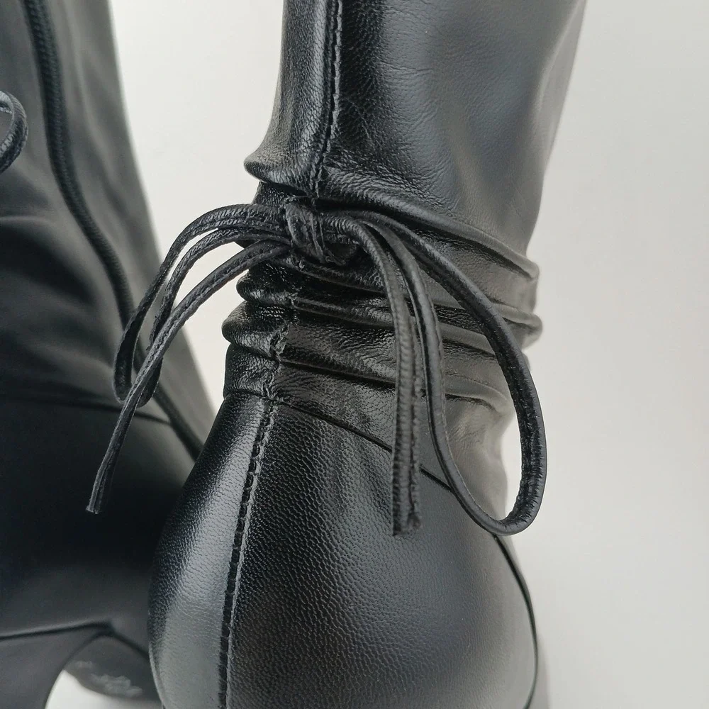 Gianni Bini Black Leather Ankle Boots Women's‎ 7M Side Zip Bow Made in Brazil